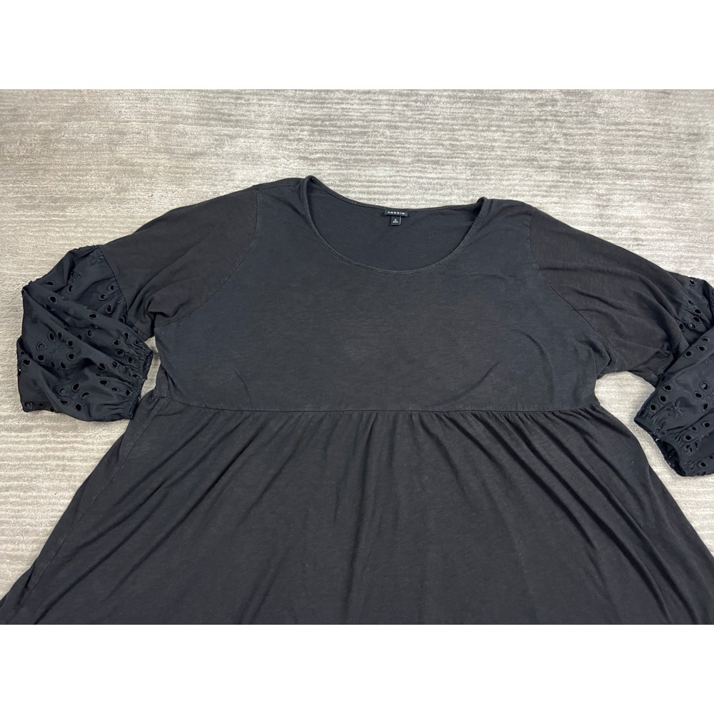 Torrid Babydoll Top Womens 5 Black Eyelet Sleeve Empire Waist Peplum Scoop Neck - Picture 2 of 13